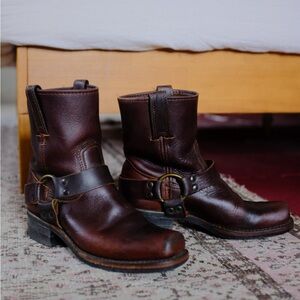 Frye Dark Brown Leather Harness Boots
